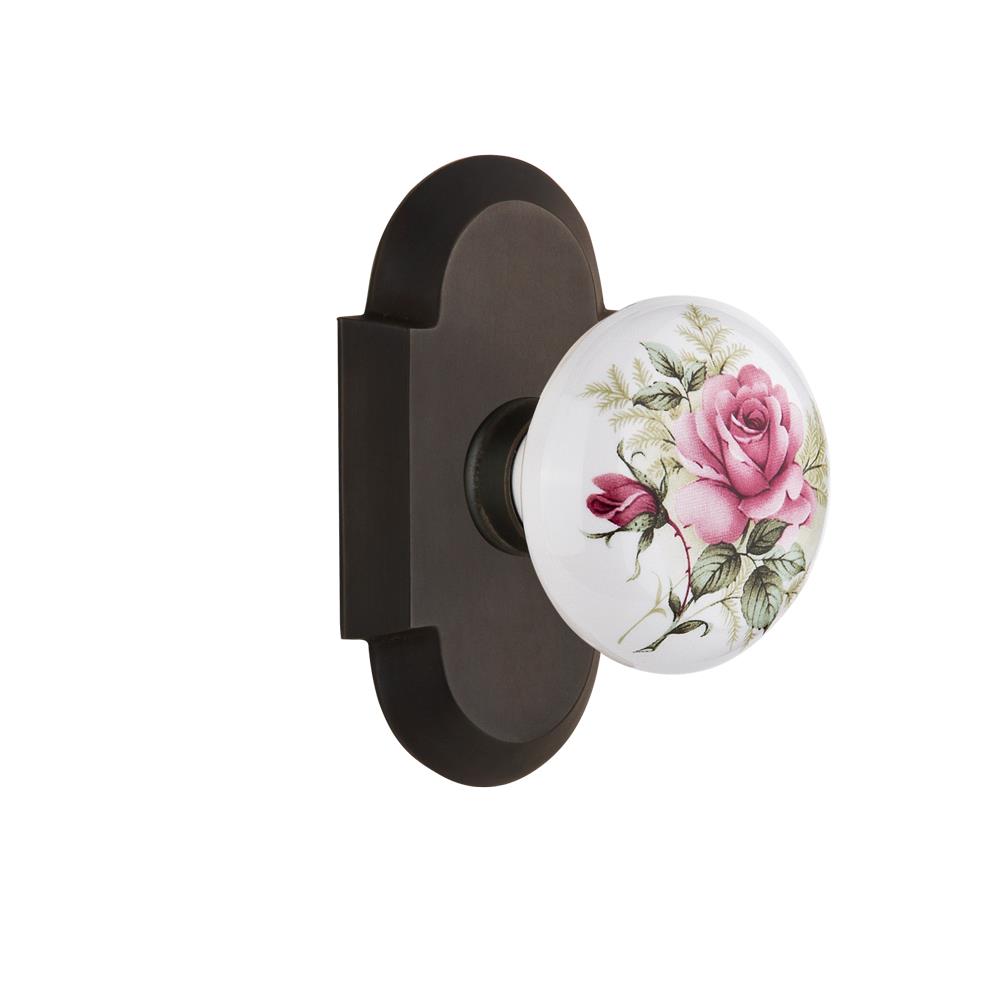Nostalgic Warehouse COTROS Privacy Knob Cottage Plate with White Rose Porcelain Knob in Oil